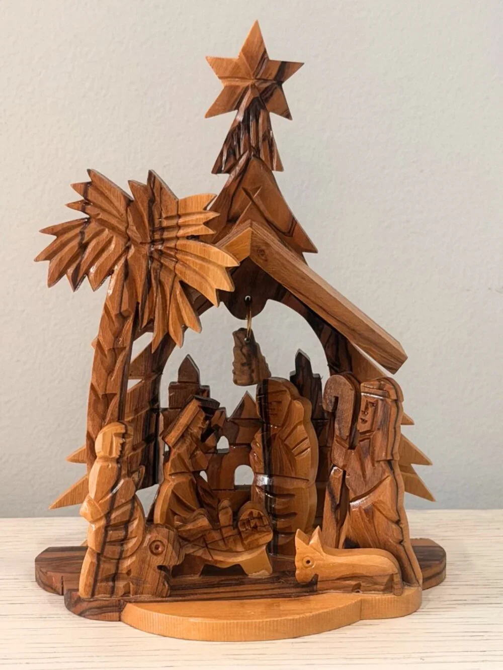 Vintage Olive Wood Nativity Set Handmade Carved in Bethlehem Israel Holy Family